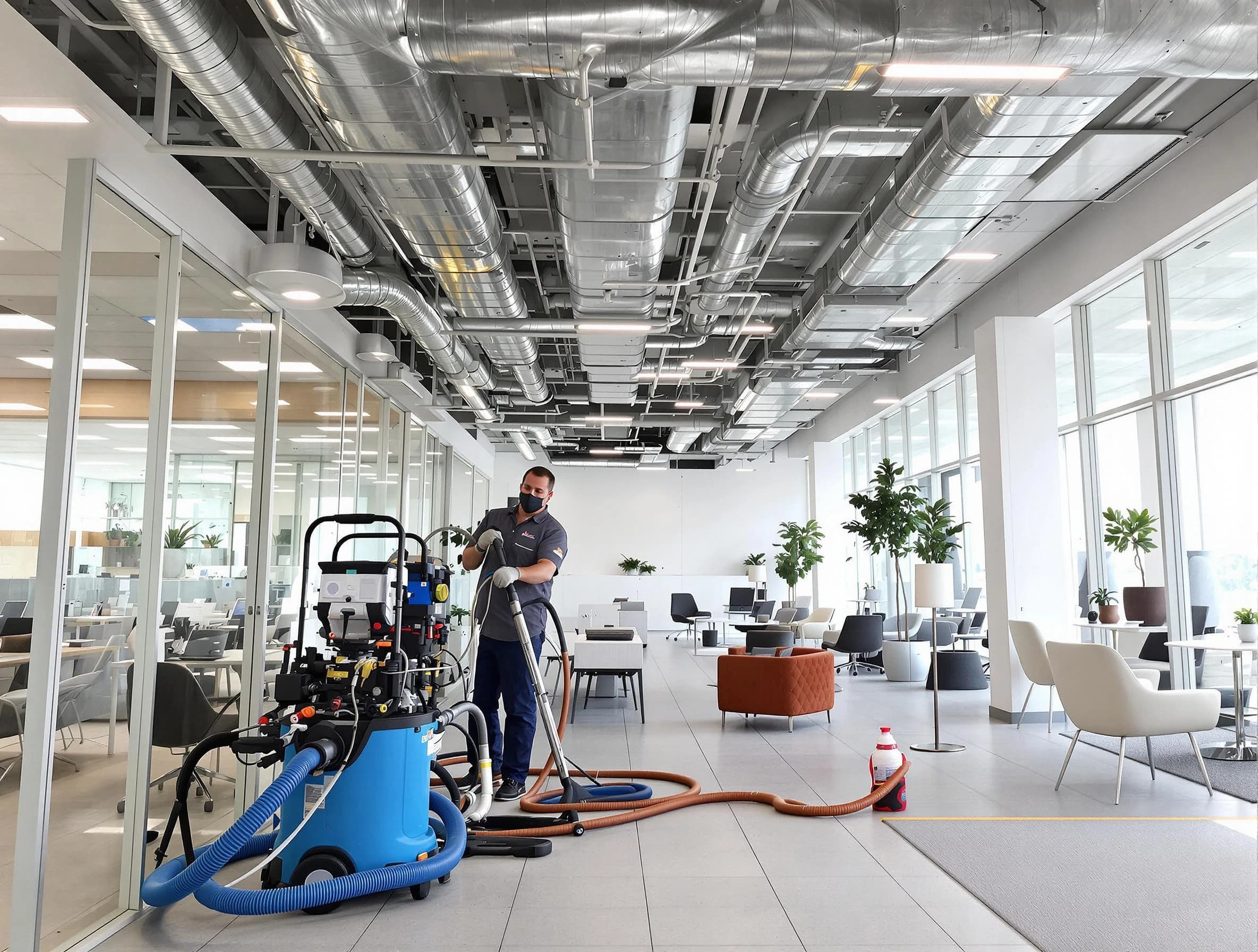 Vineyard Air Duct Cleaning team conducting comprehensive commercial duct cleaning at a business location in Vineyard